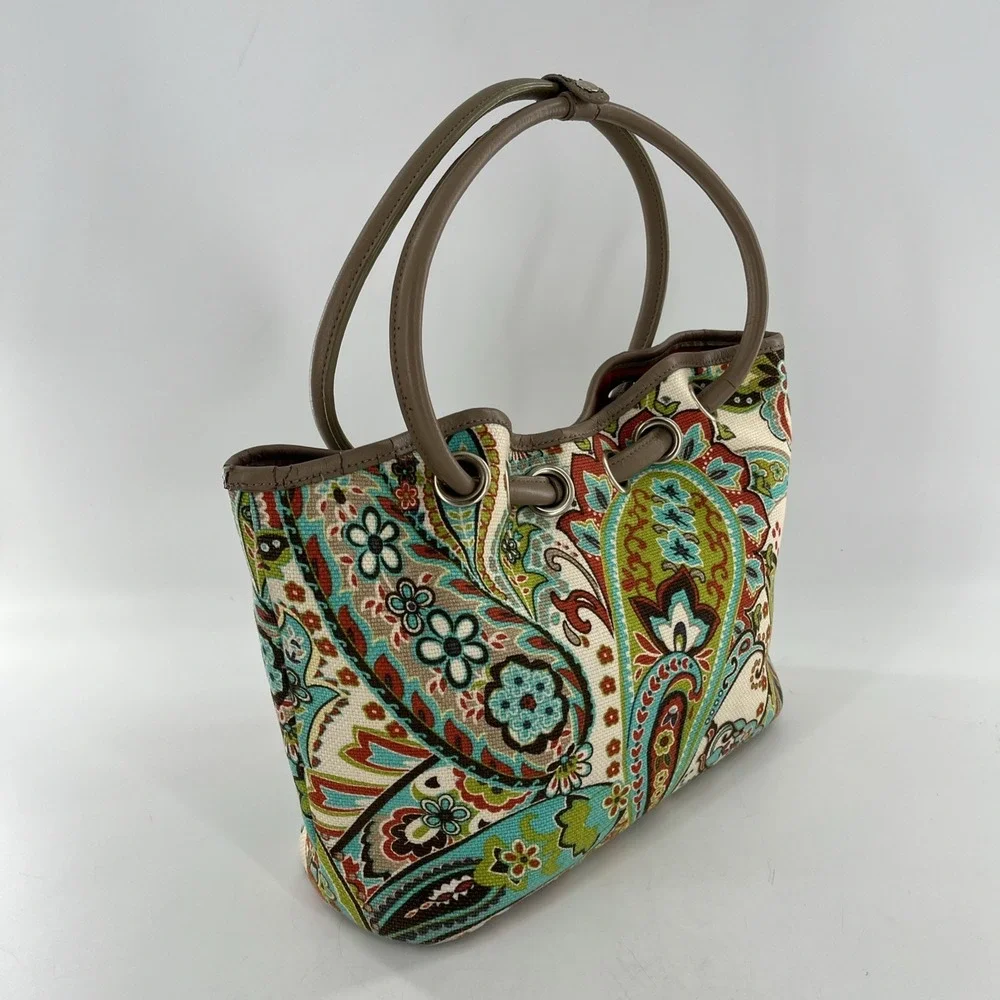 Retired Spartina 449 Bag Hobo‎ Boho Beach Bucket Drawstring Tote Linen & Leather